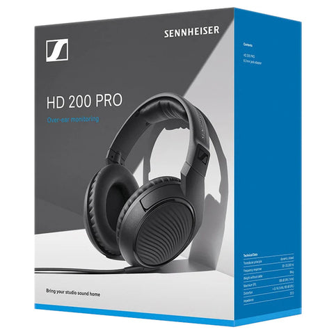 Sennheiser HD 200 Pro headphones packaging on a white background

